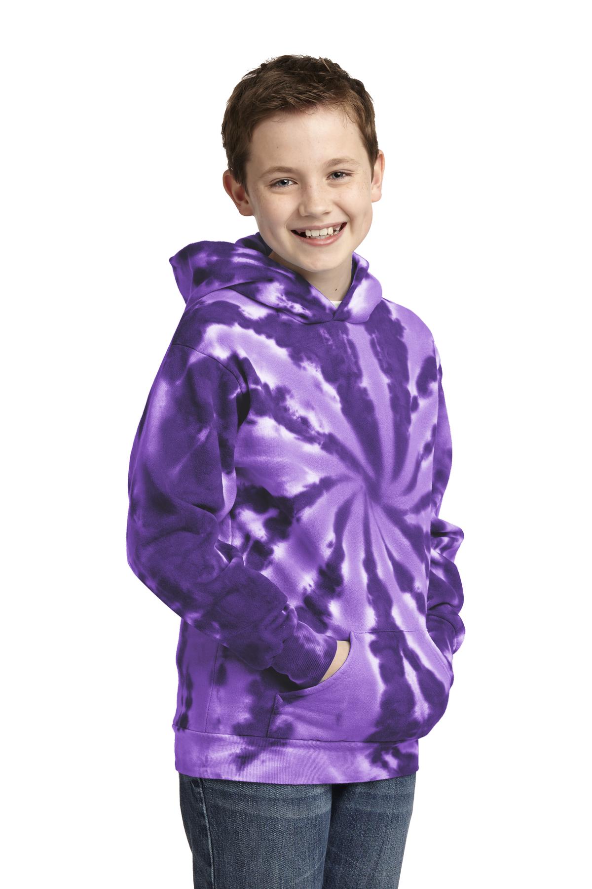 Purple Port & Company Youth Tie-Dye Pullover Hooded Sweatshirt. PC146Y