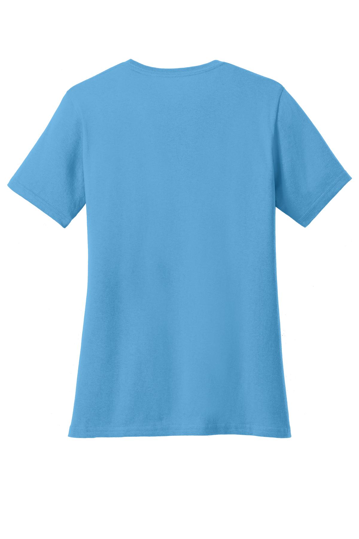 Rear View of Aquatic Blue Port & Company Women's Core Cotton Tee. LPC54