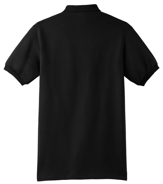Rear View of Black Hanes EcoSmart - 5.2-Ounce Jersey Knit Sport Shirt 054X