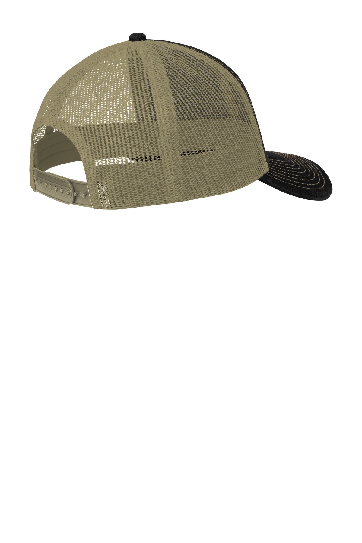 Rear View of Black/Tan Port Authority Snapback Trucker Cap. C112