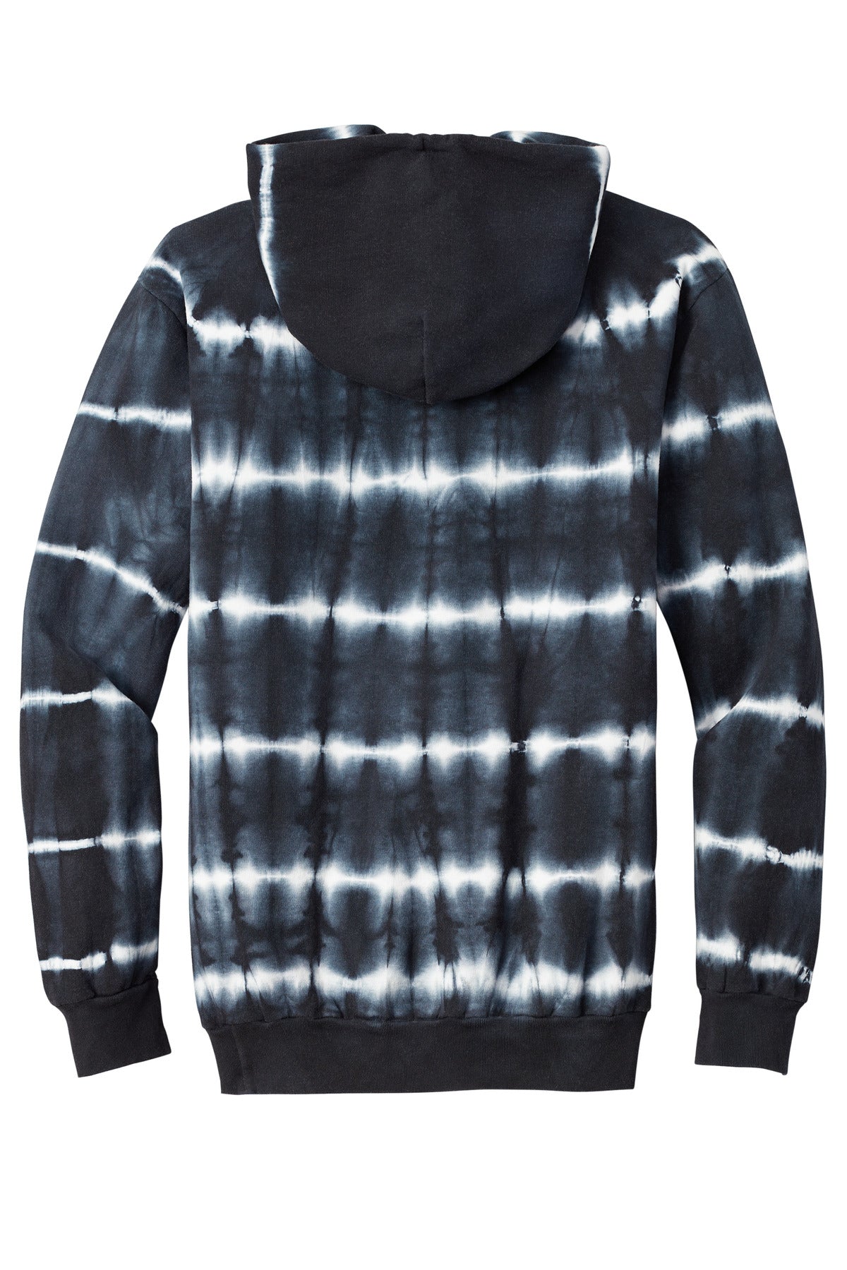 Rear View of Blk/White Port & Company Allover Stripe Tie-Dye Fleece PC143