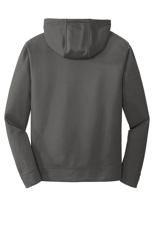 Rear View of Charcoal Port & Company Performance Fleece Pullover Hooded Sweatshirt. PC590H