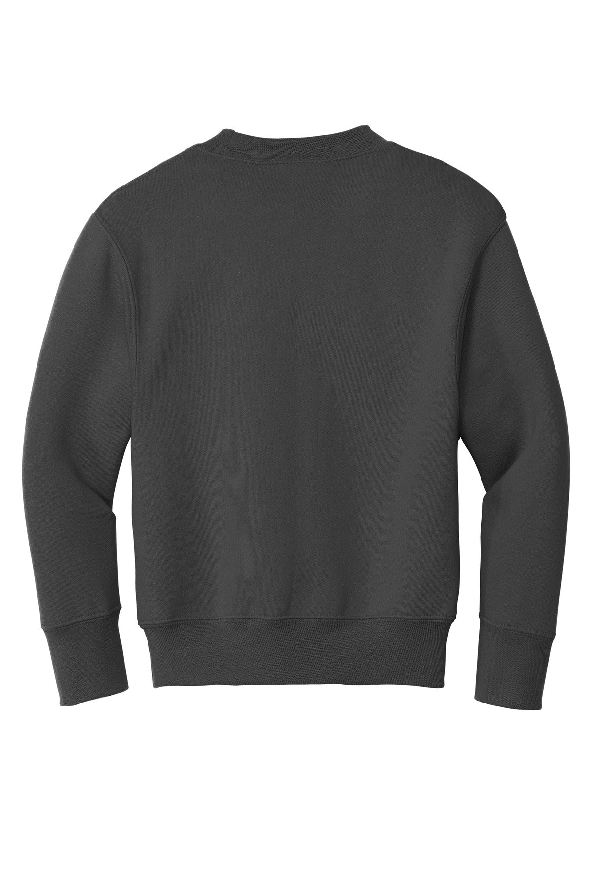 Rear View of Charcoal Port & Company Youth Core Fleece Crewneck Sweatshirt. PC90Y