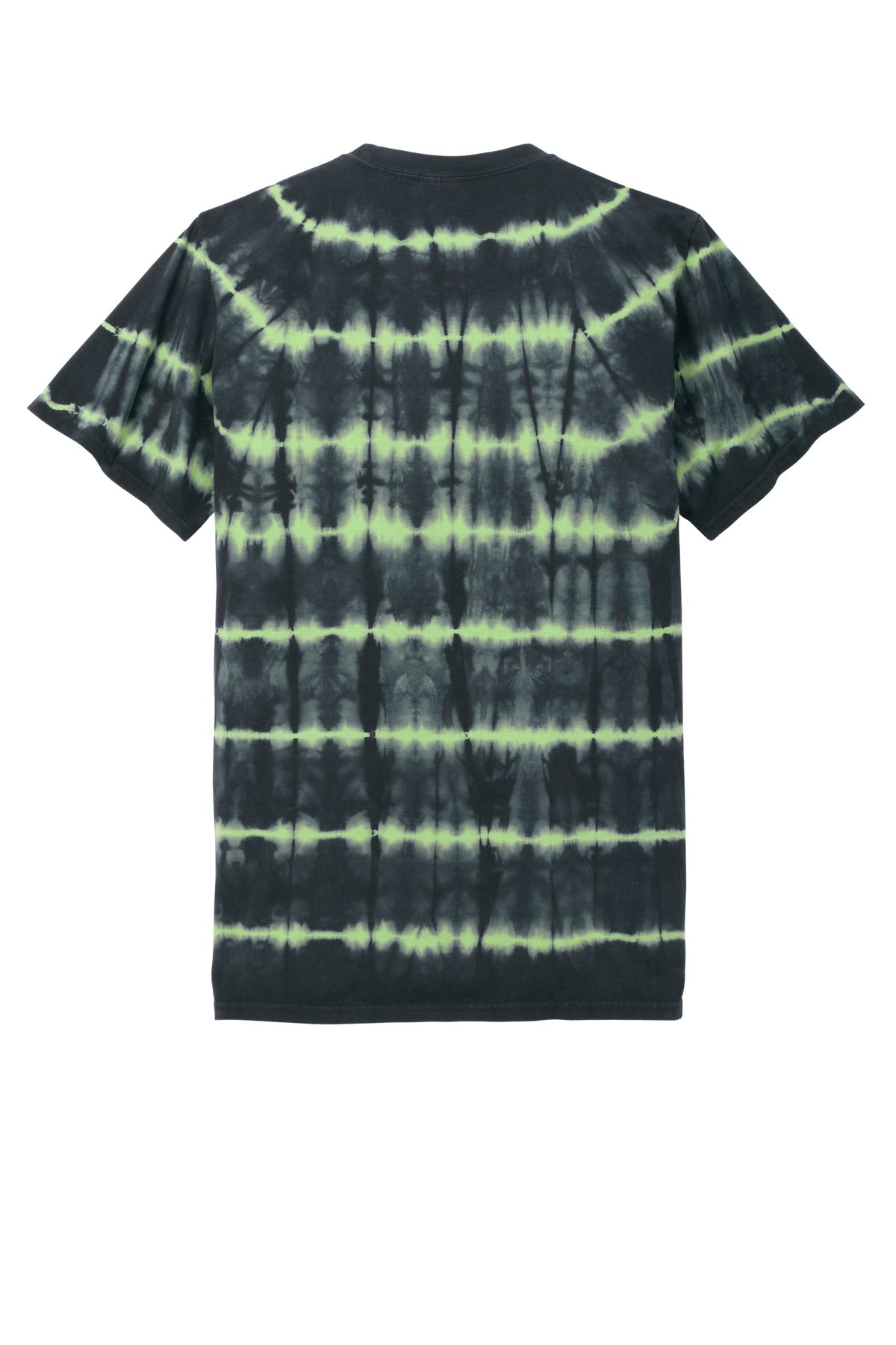 Rear View of GrnTea/Blk Port & Company Allover Stripe Tie-Dye Tee PC142