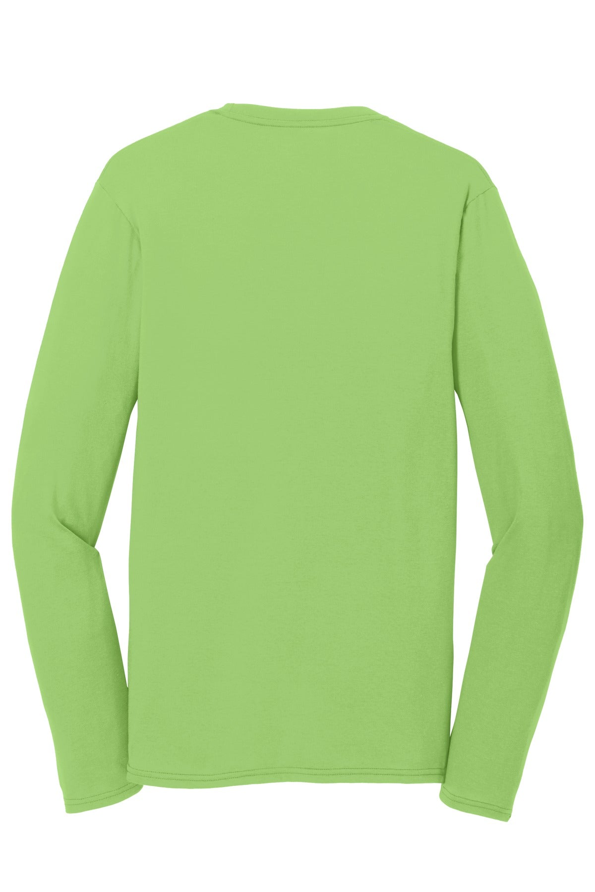 Rear View of Lime Port & Company Long Sleeve Performance Blend Tee. PC381LS