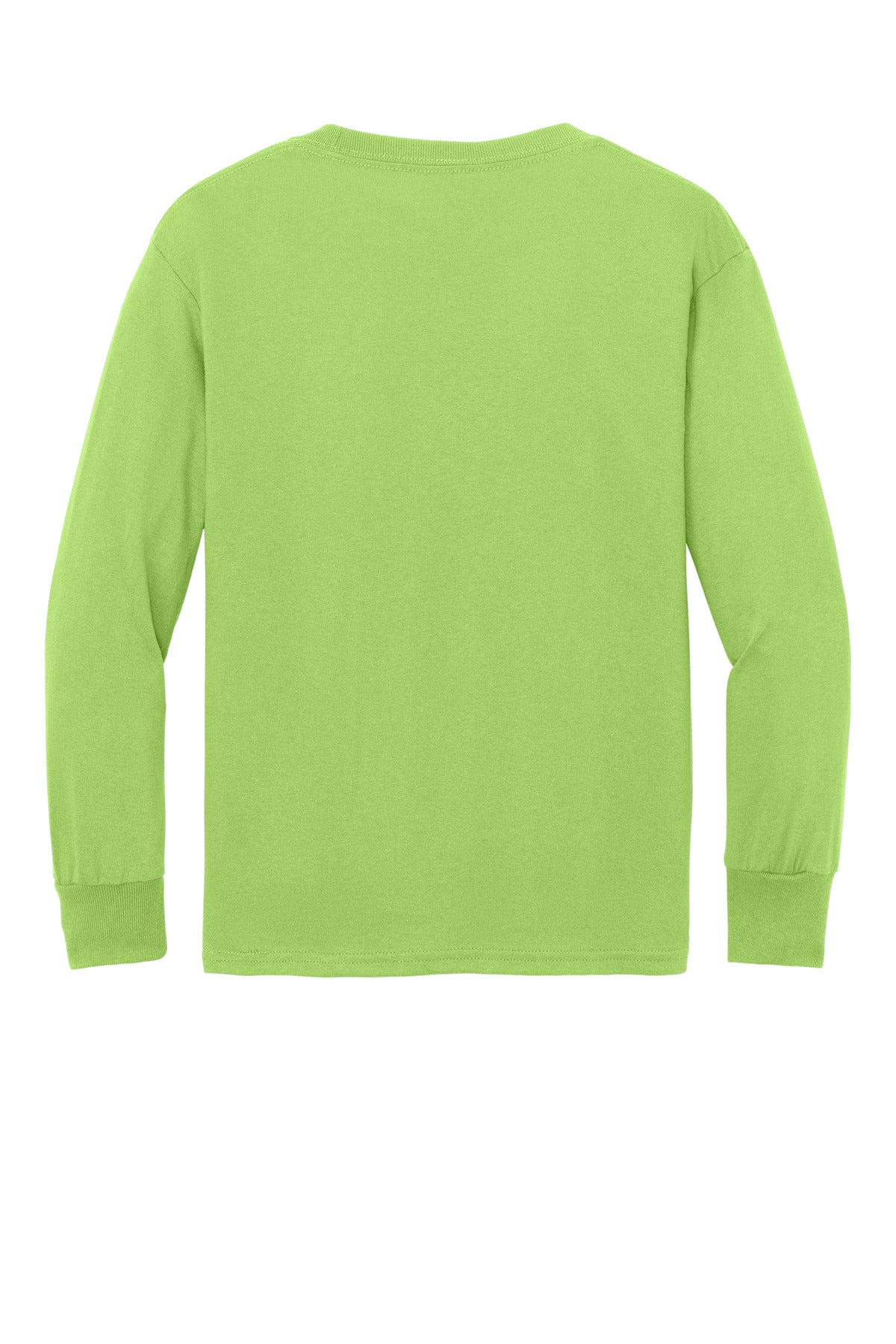 Rear View of Lime Port & Company Youth Long Sleeve Core Cotton Tee. PC54YLS