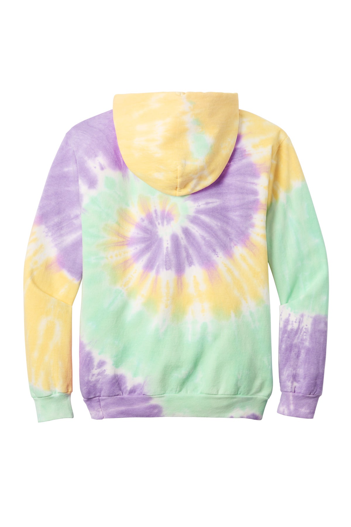 Rear View of MintRnbw Port & Company Tie-Dye Pullover Hooded Sweatshirt. PC146