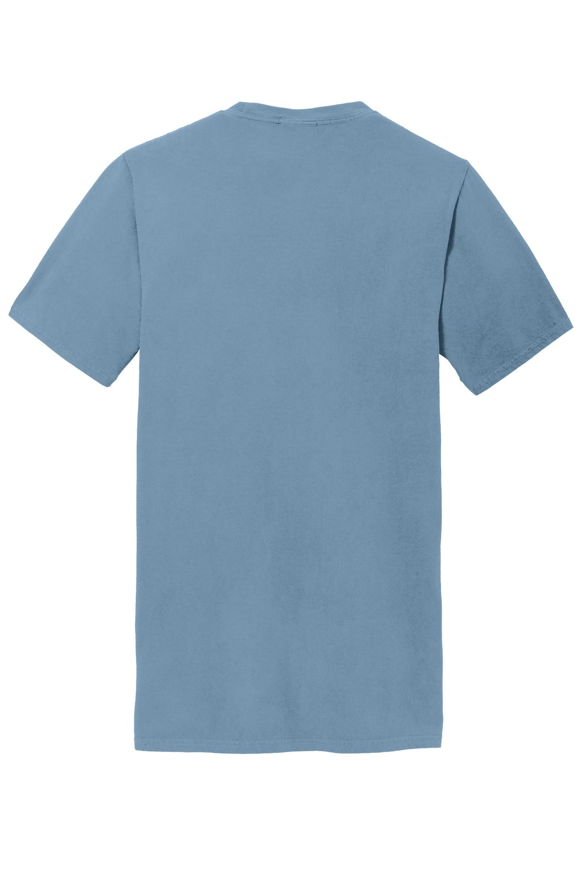 Rear View of Mist Port & Company Beach Wash Garment-Dyed Pocket Tee. PC099P
