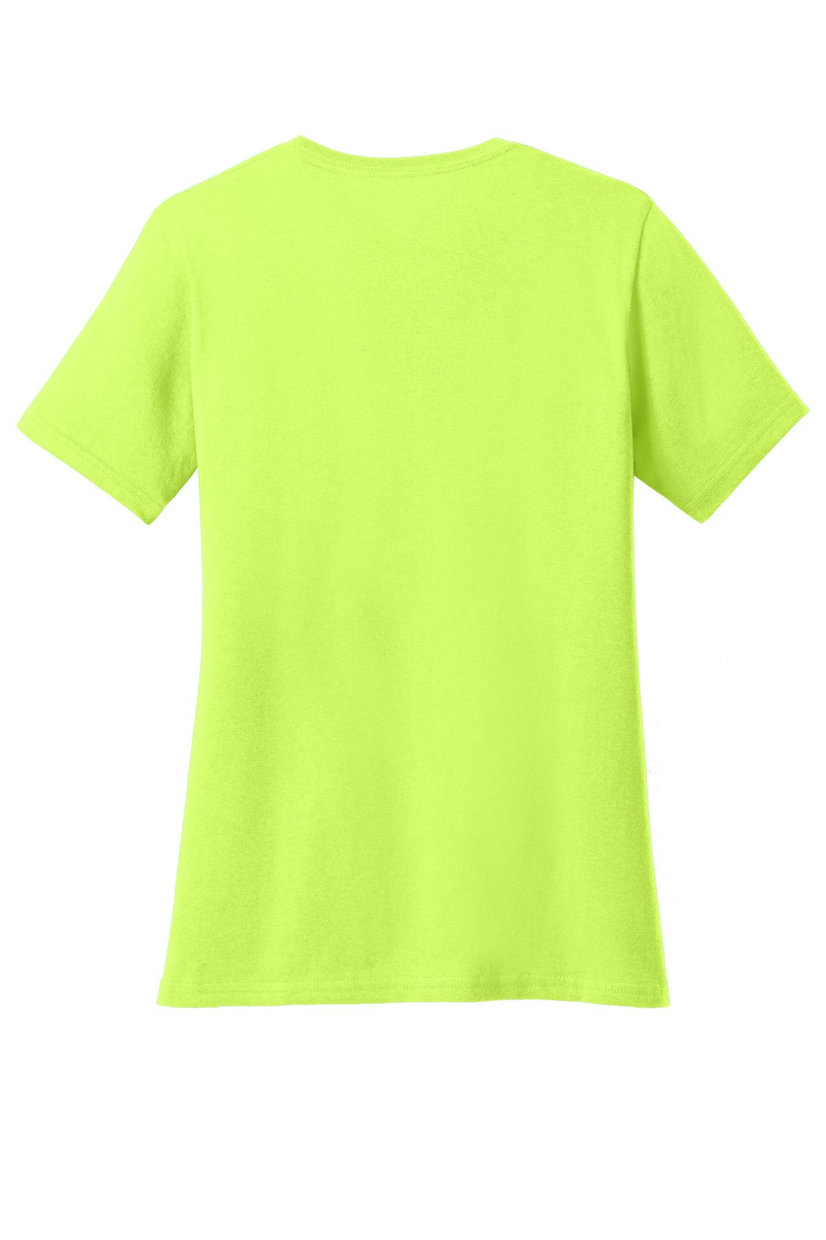 Rear View of Neon Yellow Port & Company Women's Core Cotton Tee. LPC54