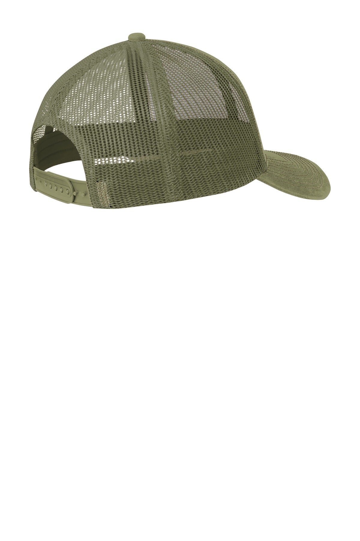 Rear View of Olive Drab Grn Port Authority Snapback Trucker Cap. C112