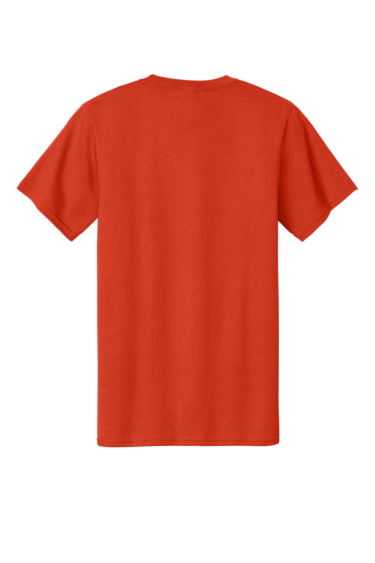 Rear View of Orange Port & Company Tall Essential Tee. PC61T