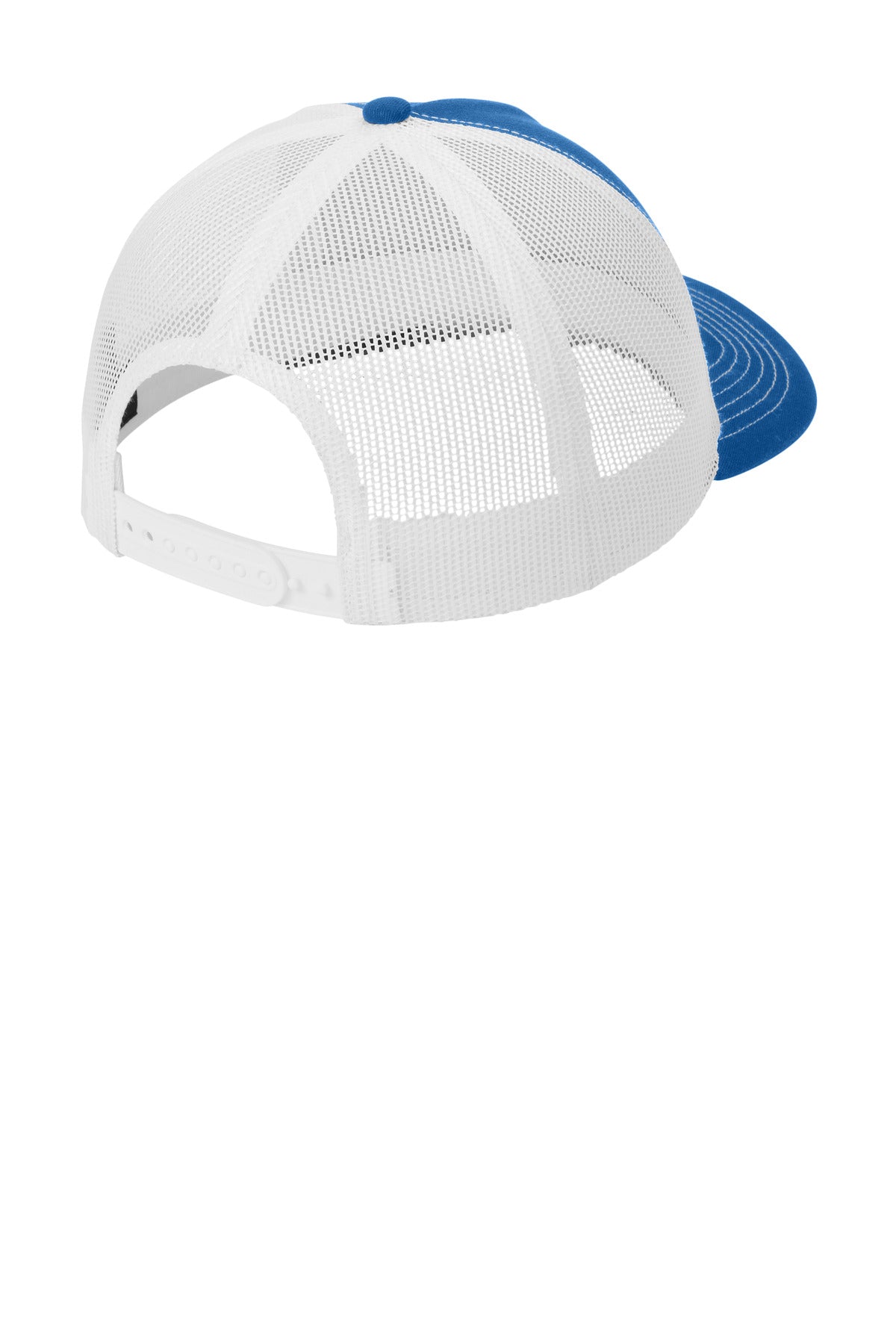 Rear View of PatBl/Wht Port Authority Low-Profile Snapback 5-Panel Trucker Cap C115LP