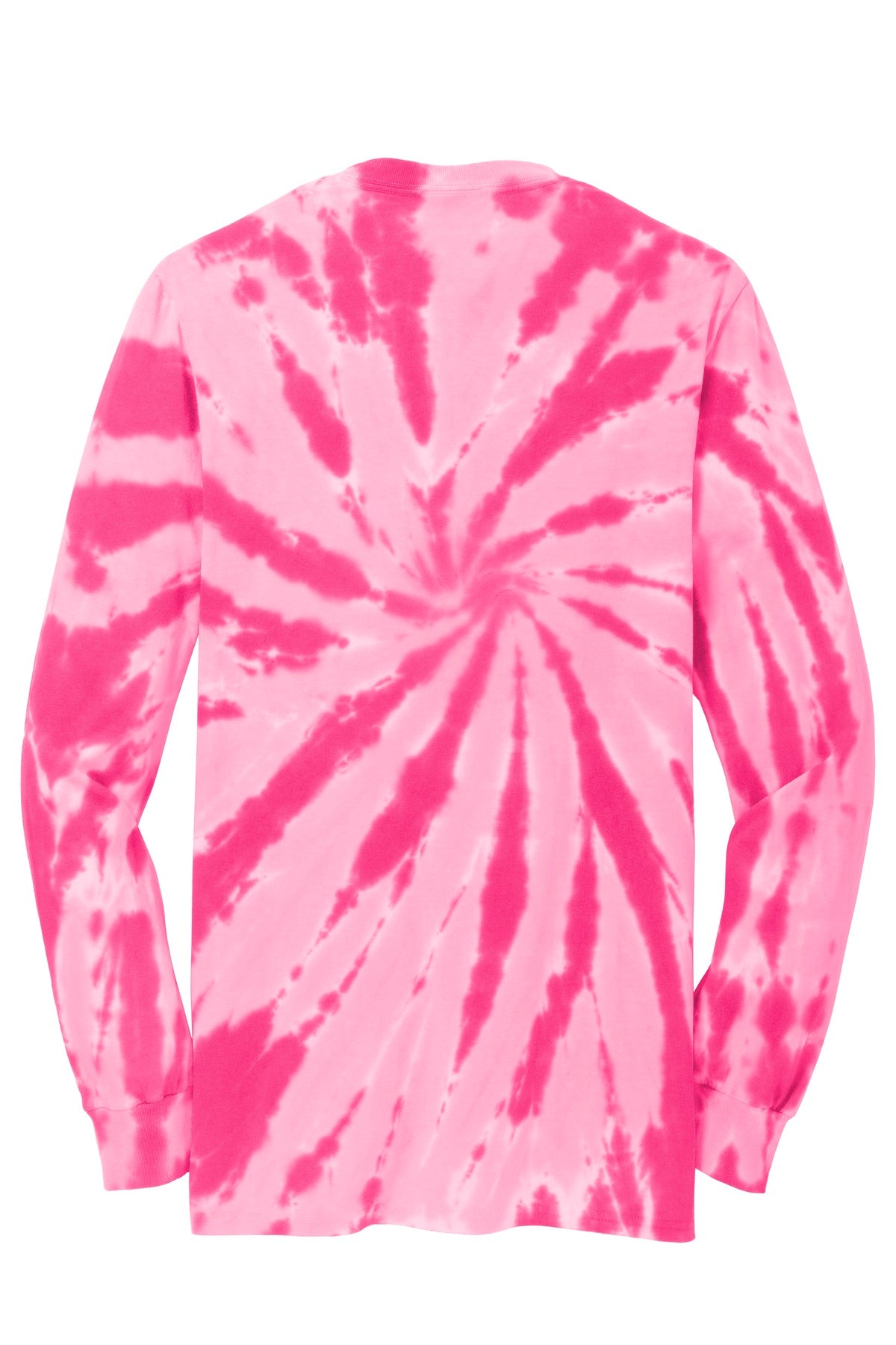 Rear View of Pink Port & Company Tie-Dye Long Sleeve Tee. PC147LS