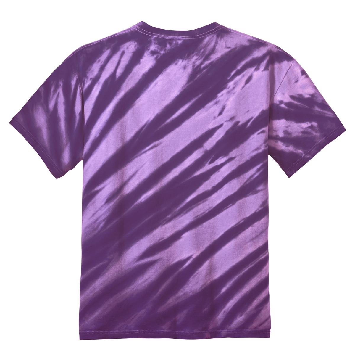 Rear View of Purple Port & Company - Tiger Stripe Tie-Dye Tee. PC148