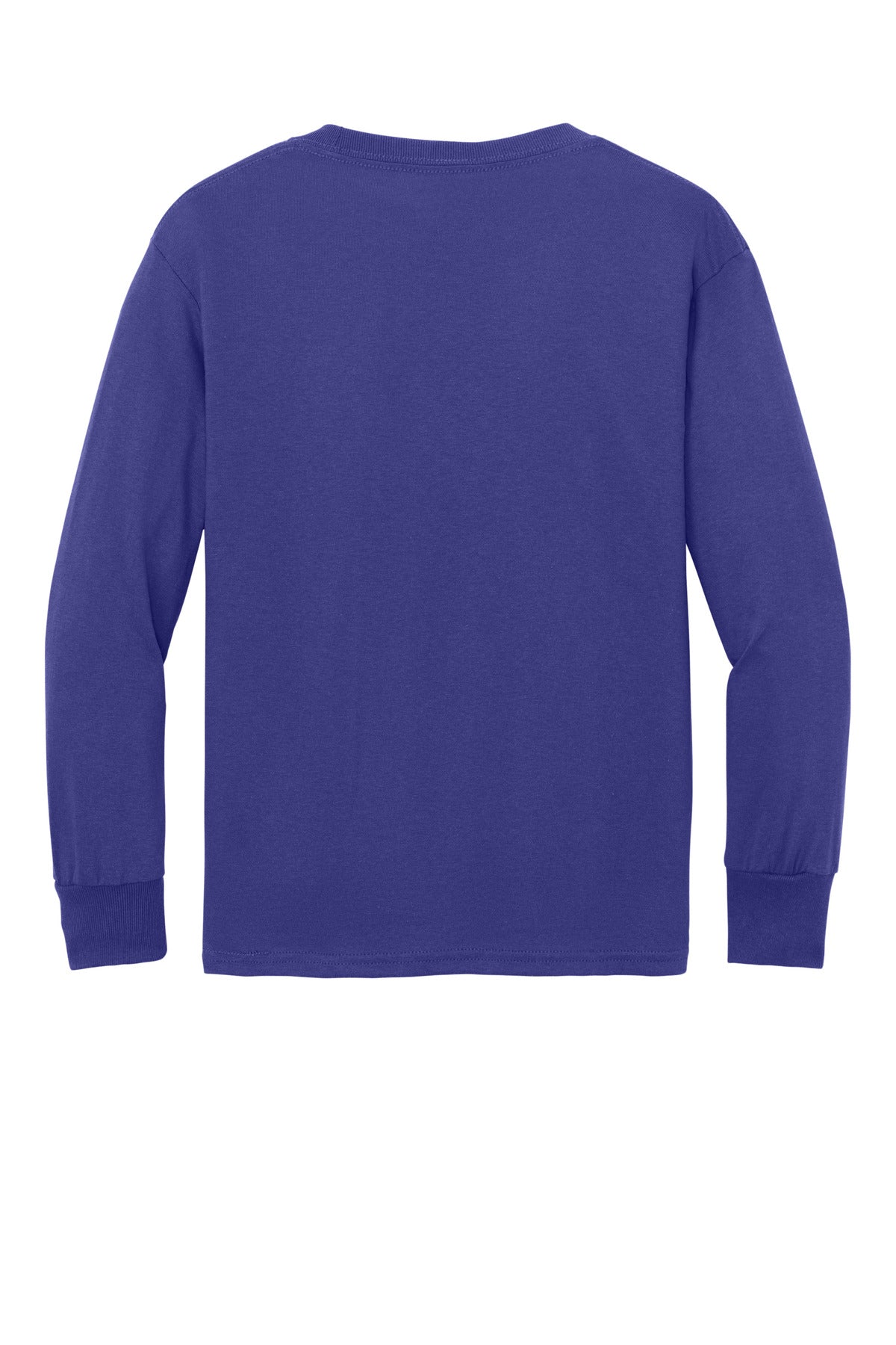 Rear View of Purple Port & Company Youth Long Sleeve Core Cotton Tee. PC54YLS