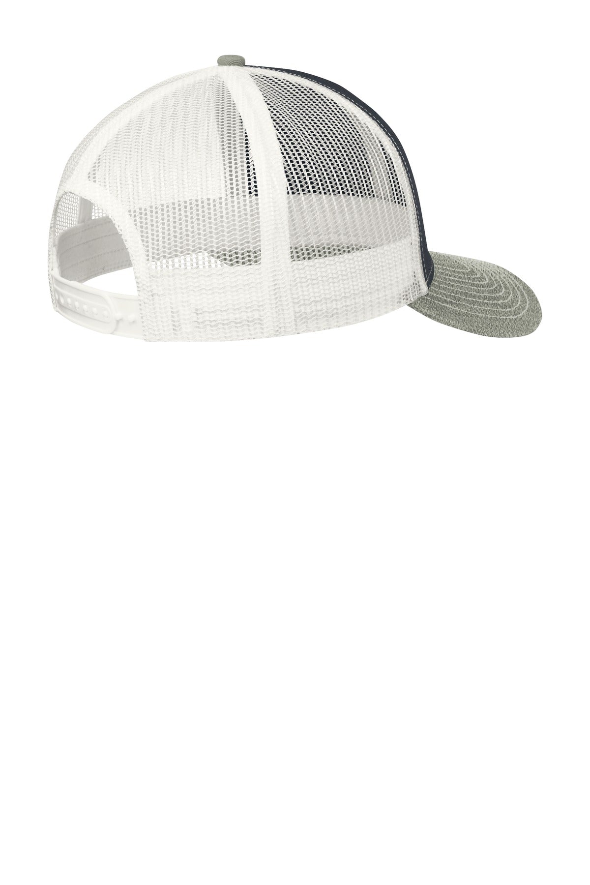 Rear View of Rich Ny/H Gy/W Port Authority Snapback Trucker Cap. C112