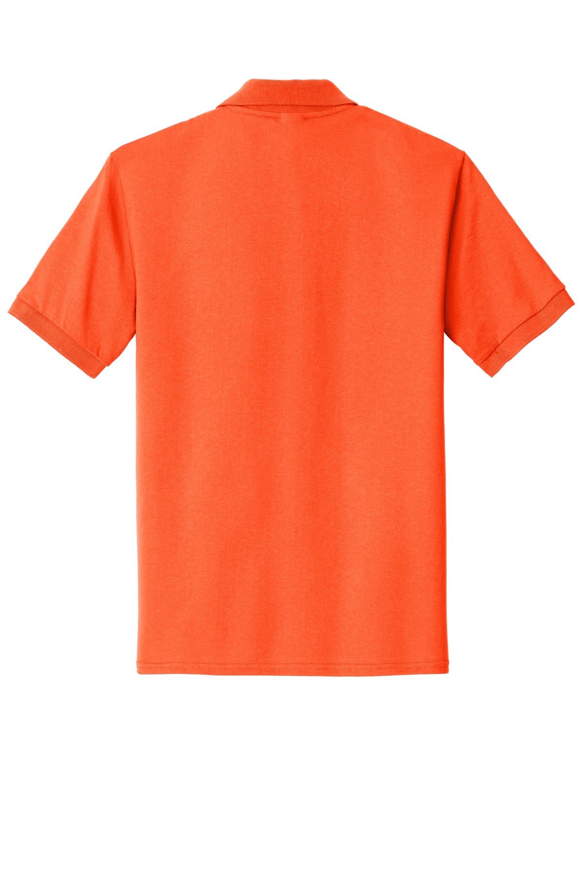Rear View of Safety Orange Port & Company Core Blend Jersey Knit Pocket Polo. KP55P
