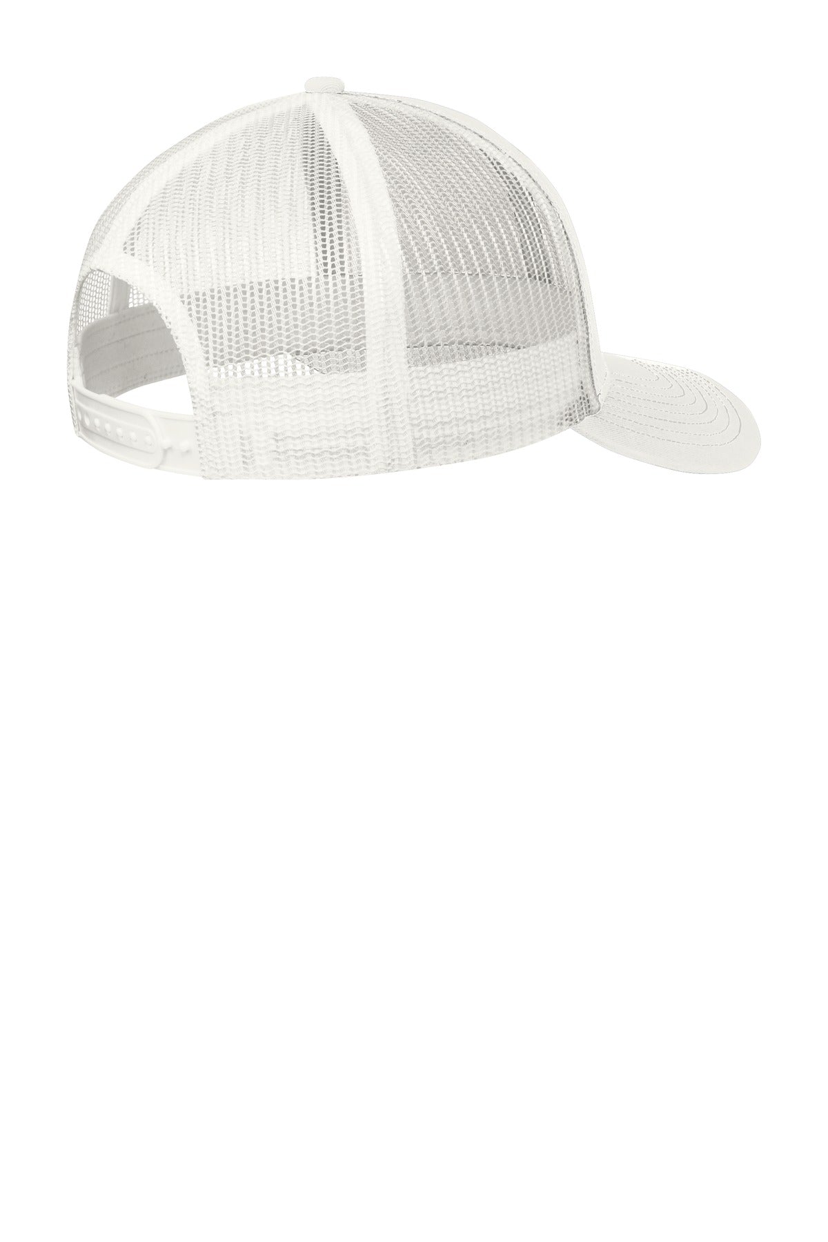 Rear View of White Port Authority Snapback Trucker Cap. C112