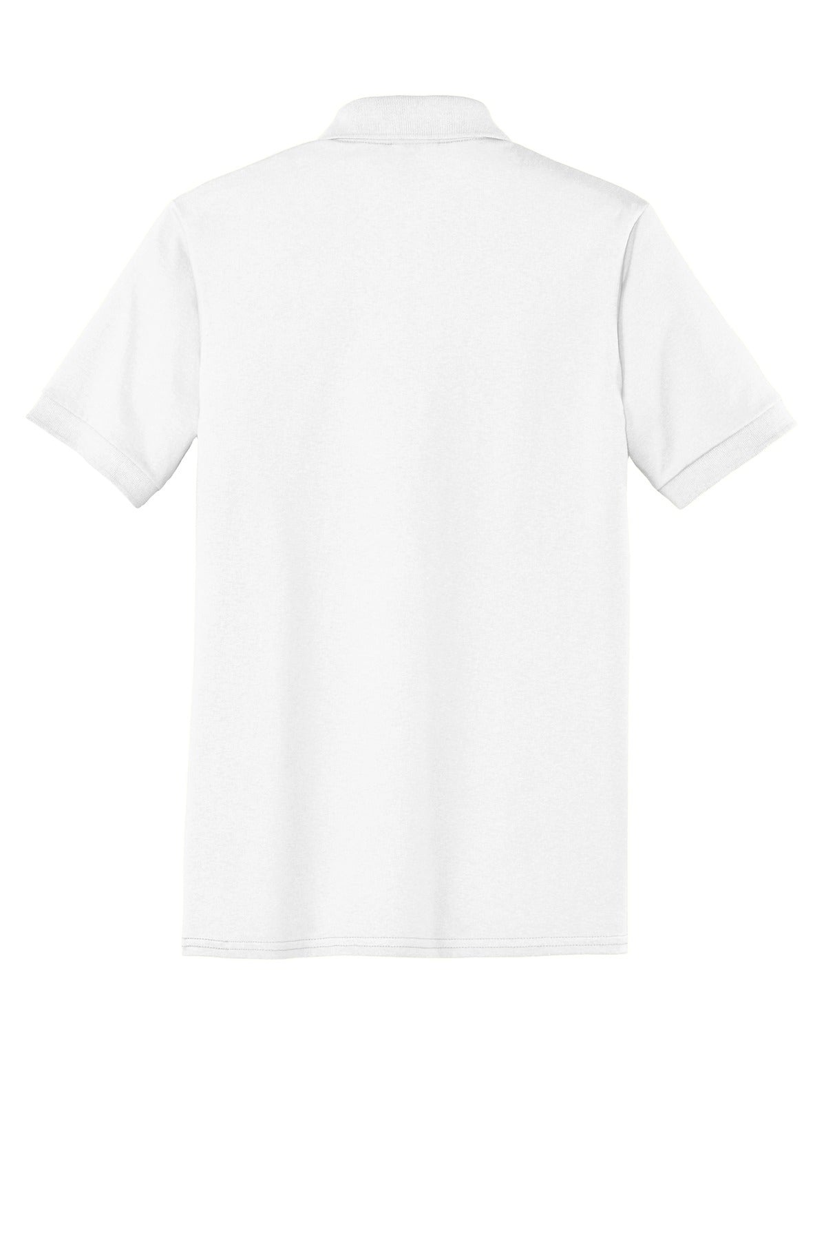 Rear View of White Port & Company Core Blend Jersey Knit Pocket Polo. KP55P
