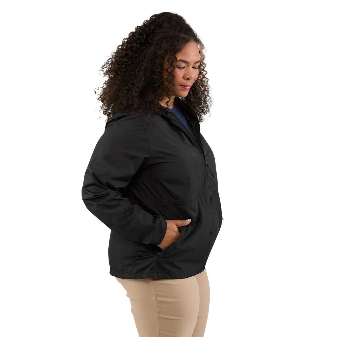 Right View of Black ANETO Lightweight Packable Jacket - Women's plain
