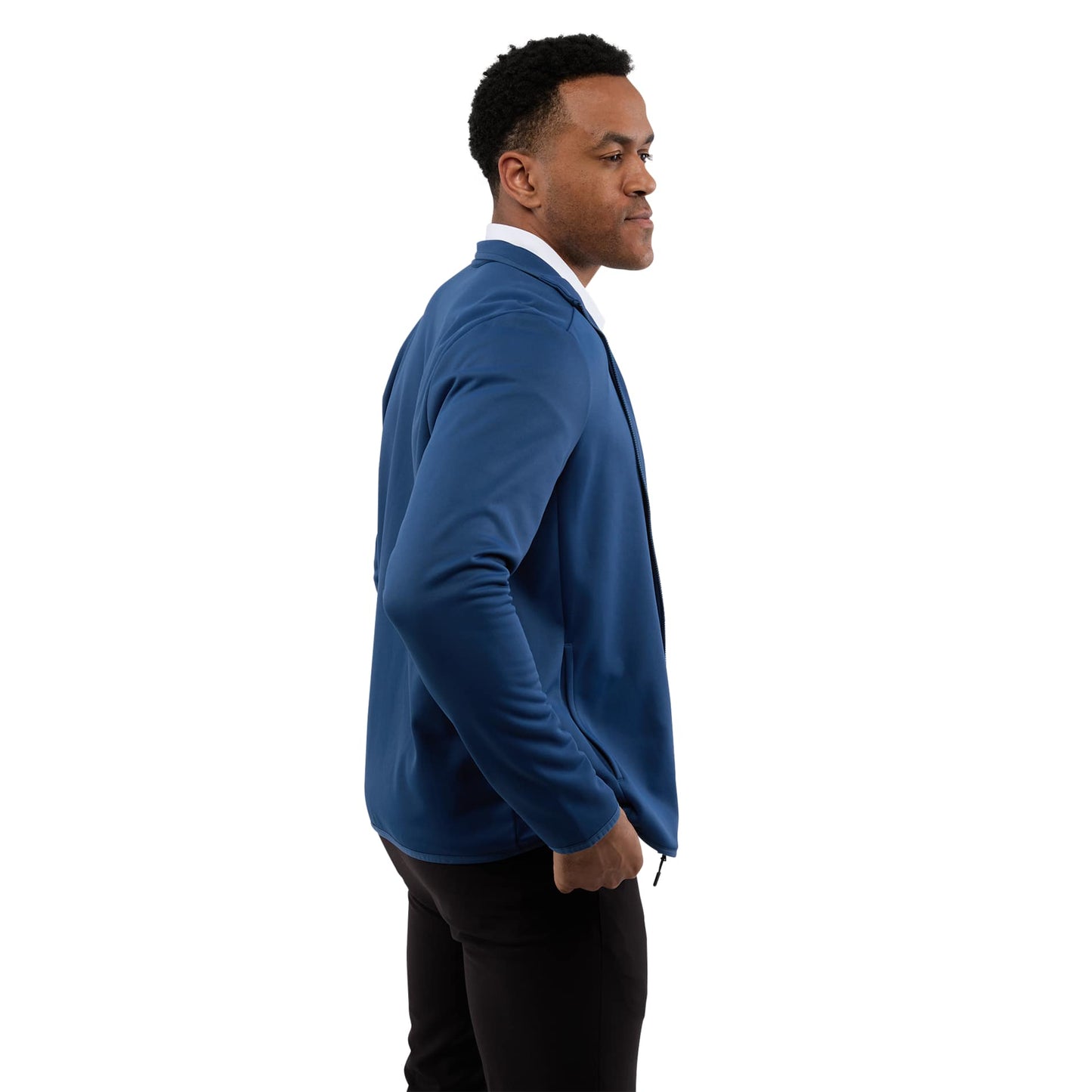 Right View of Blue TELICA Brush Back Fleece Jacket - Men's plain