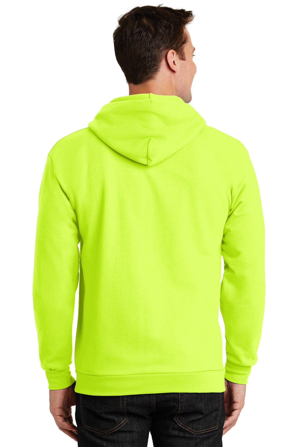 Safety Green Port & Company Essential Fleece Full-Zip Hooded Sweatshirt. PC90ZH