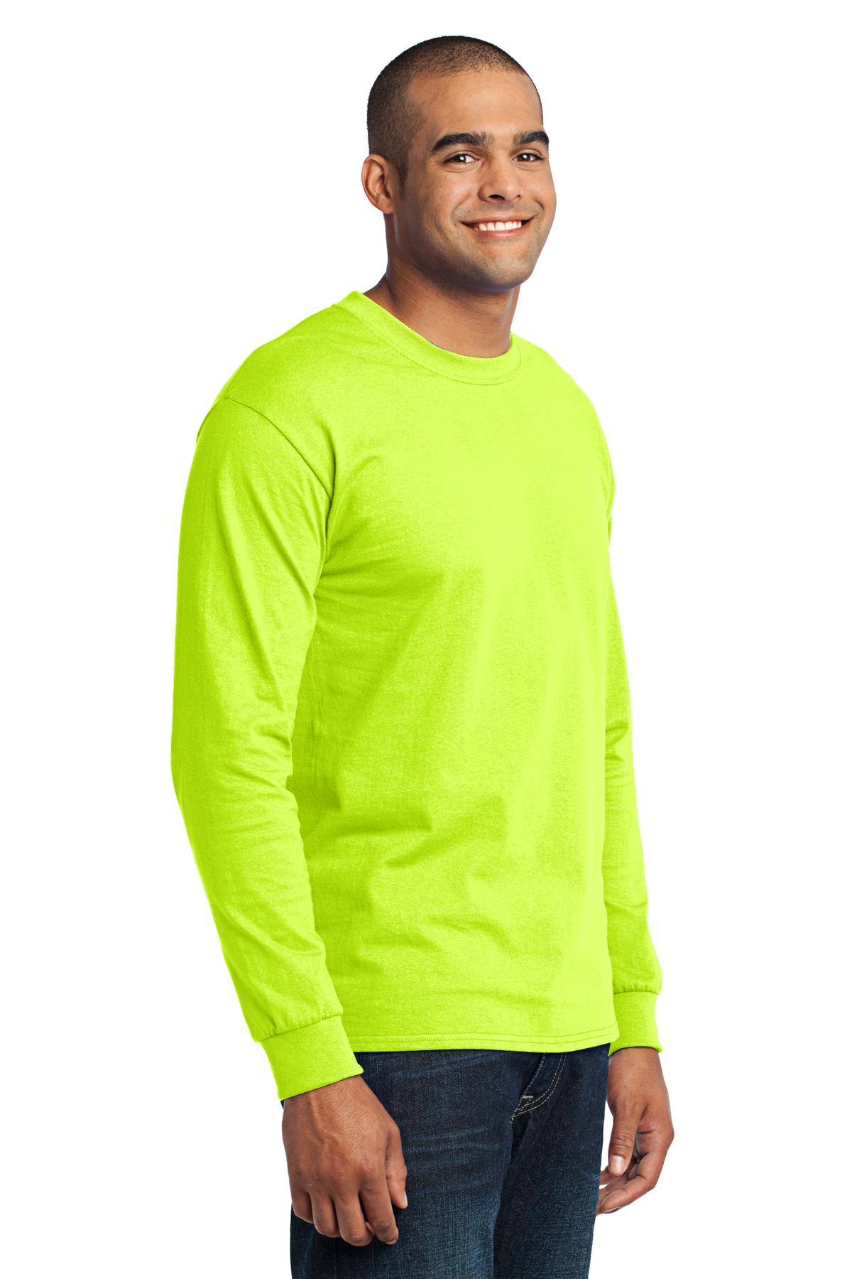 Safety Green Port & Company Tall Long Sleeve Core Blend Tee. PC55LST