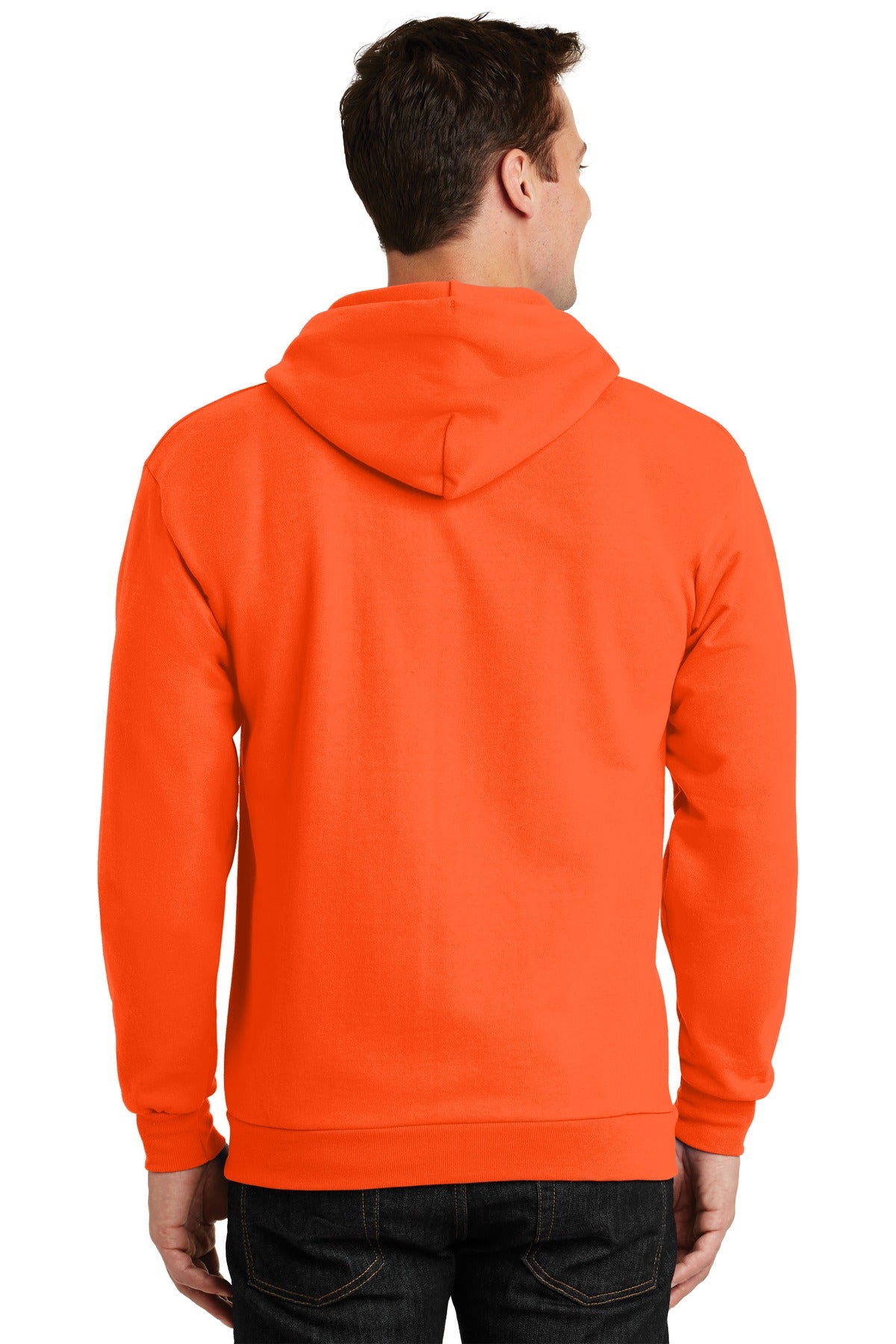 Safety Orange Port & Company Essential Fleece Full-Zip Hooded Sweatshirt. PC90ZH