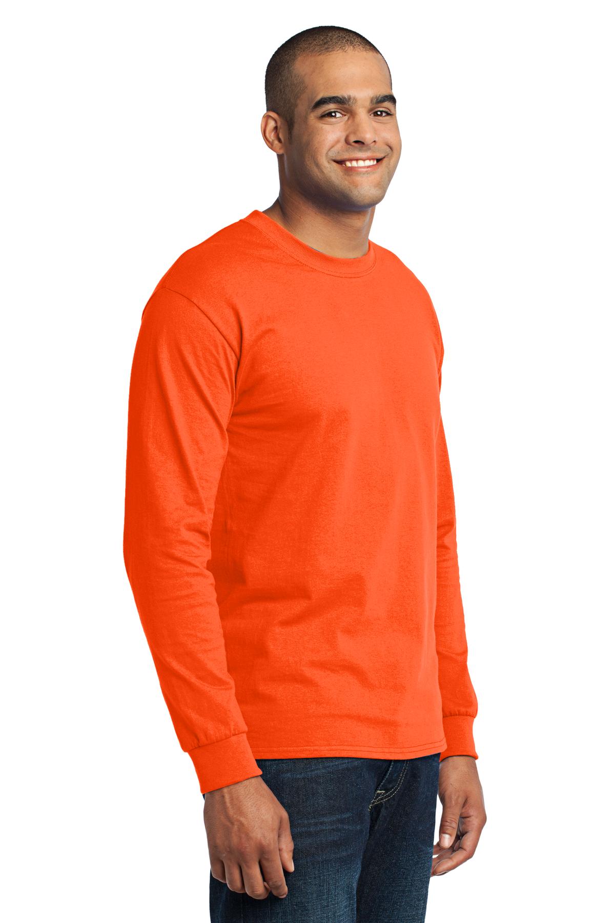 Safety Orange Port & Company Tall Long Sleeve Core Blend Tee. PC55LST