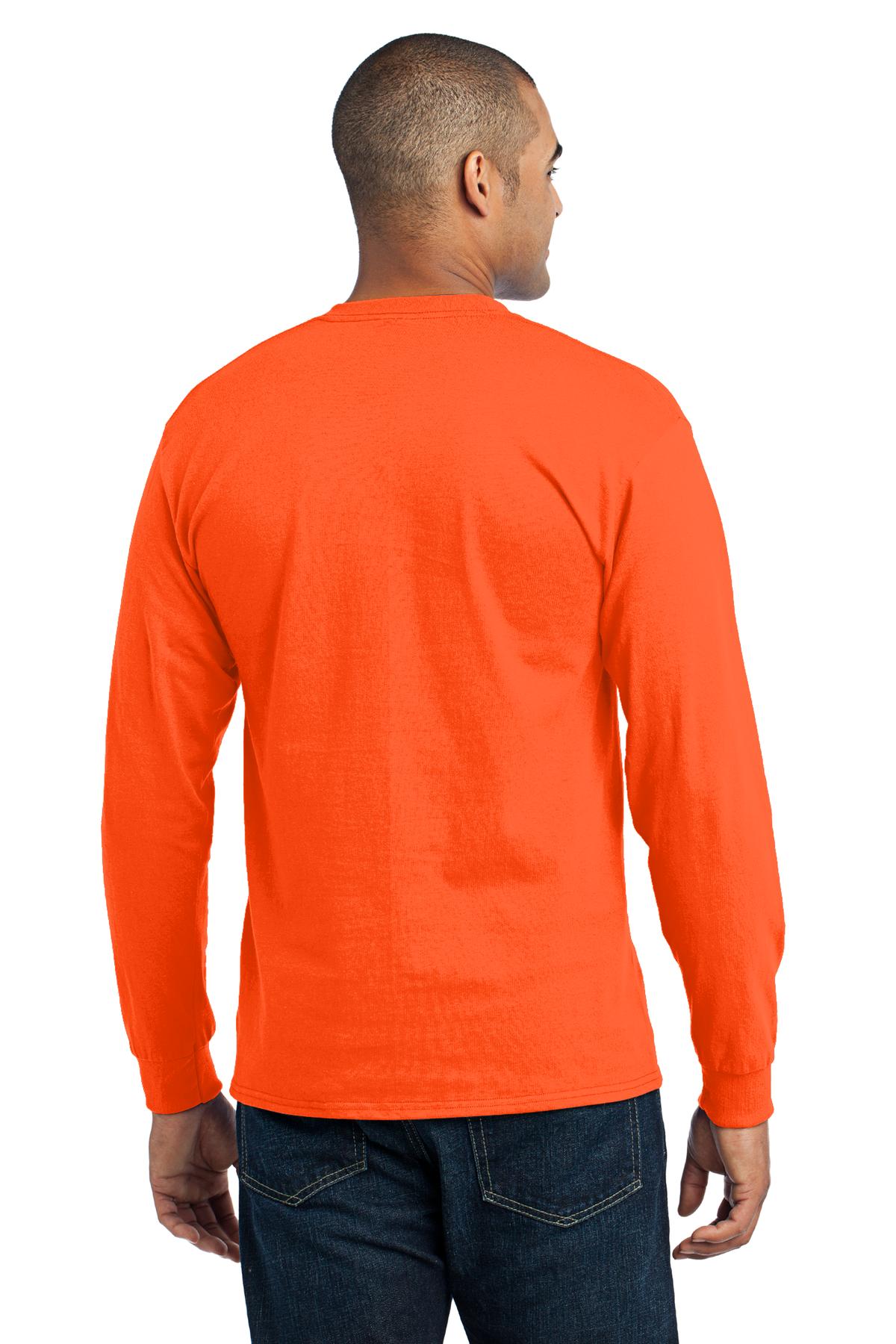Safety Orange Port & Company Tall Long Sleeve Core Blend Tee. PC55LST