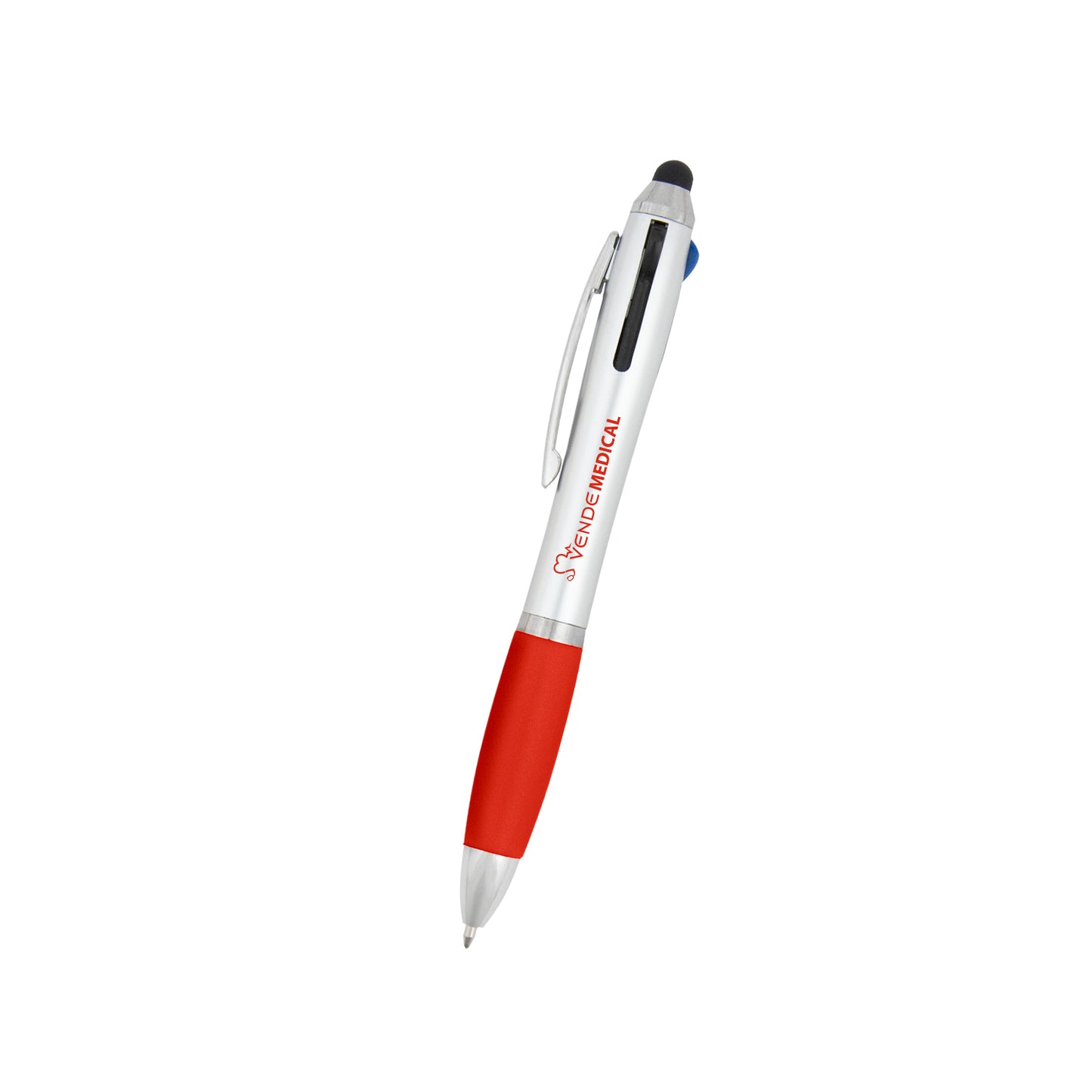 SILVER WITH RED 3-In-One Pen With Stylus grouped