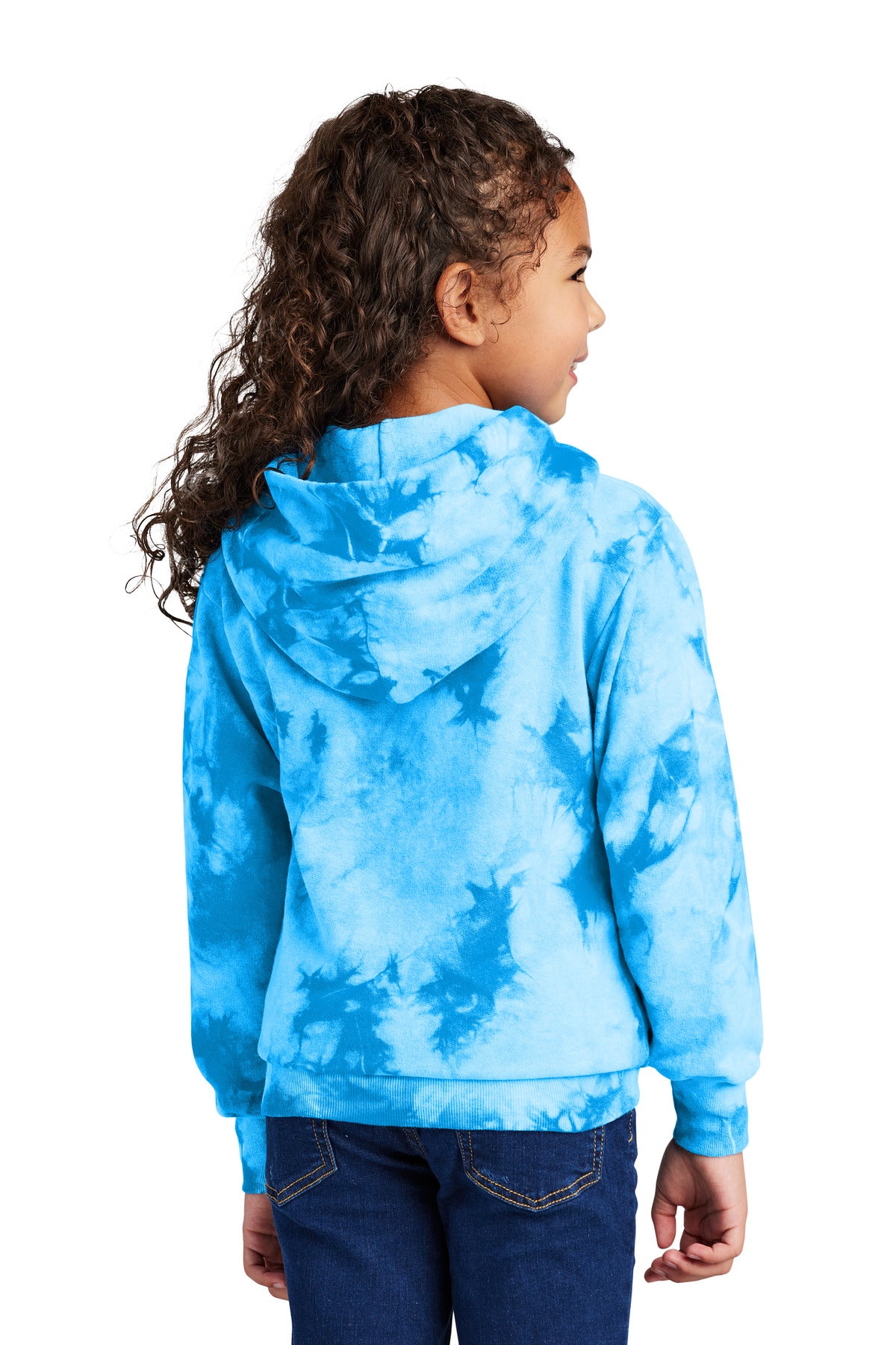 SkyBlue Port & Company Youth Crystal Tie-Dye Pullover Hoodie PC144Y
