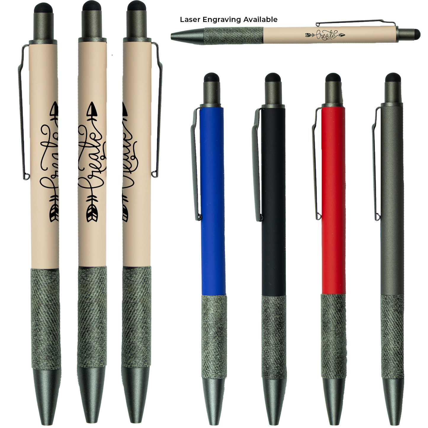 Black Soft Touch Aluminum Stylus Pen with Paper Grip