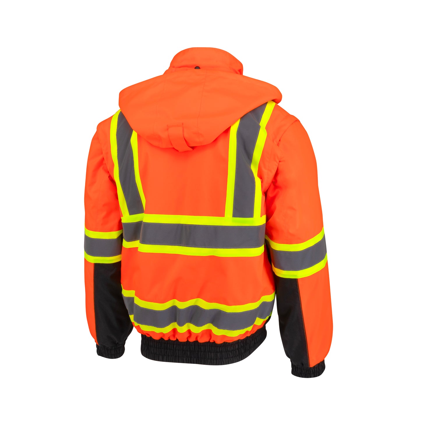 SJ511B Class 3 Hi-Vis Hooded Bomber Jacket with Removable Sleeves - Green / Black - Size 2X