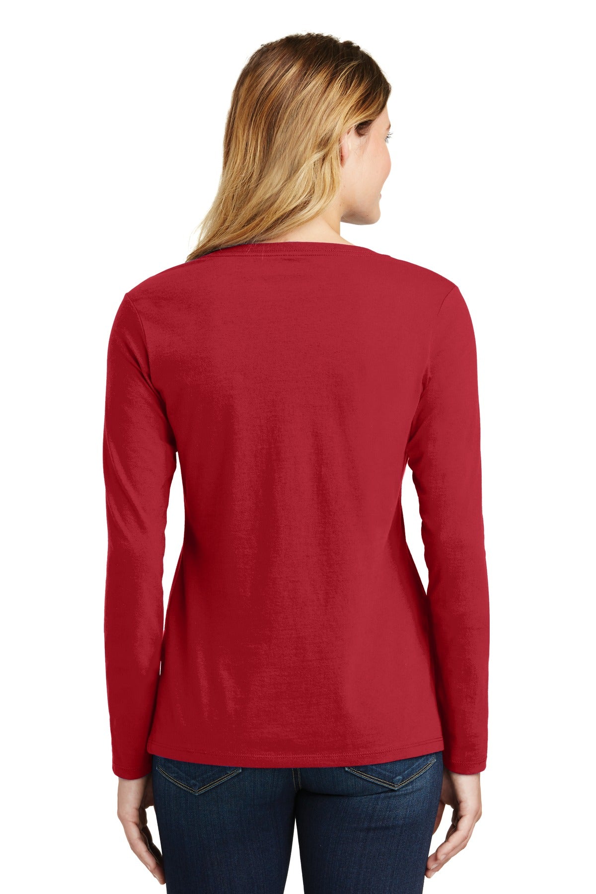 Team Cardinal Port & Company Women's Long Sleeve Fan Favorite V-Neck Tee. LPC450VLS