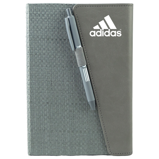 Textured Notebook & Soft-Touch Pen Set with Magnetic Closure and Silk Bookmark