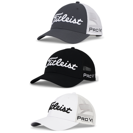 Black White Titleist Tour Performance Mesh Golf Hat