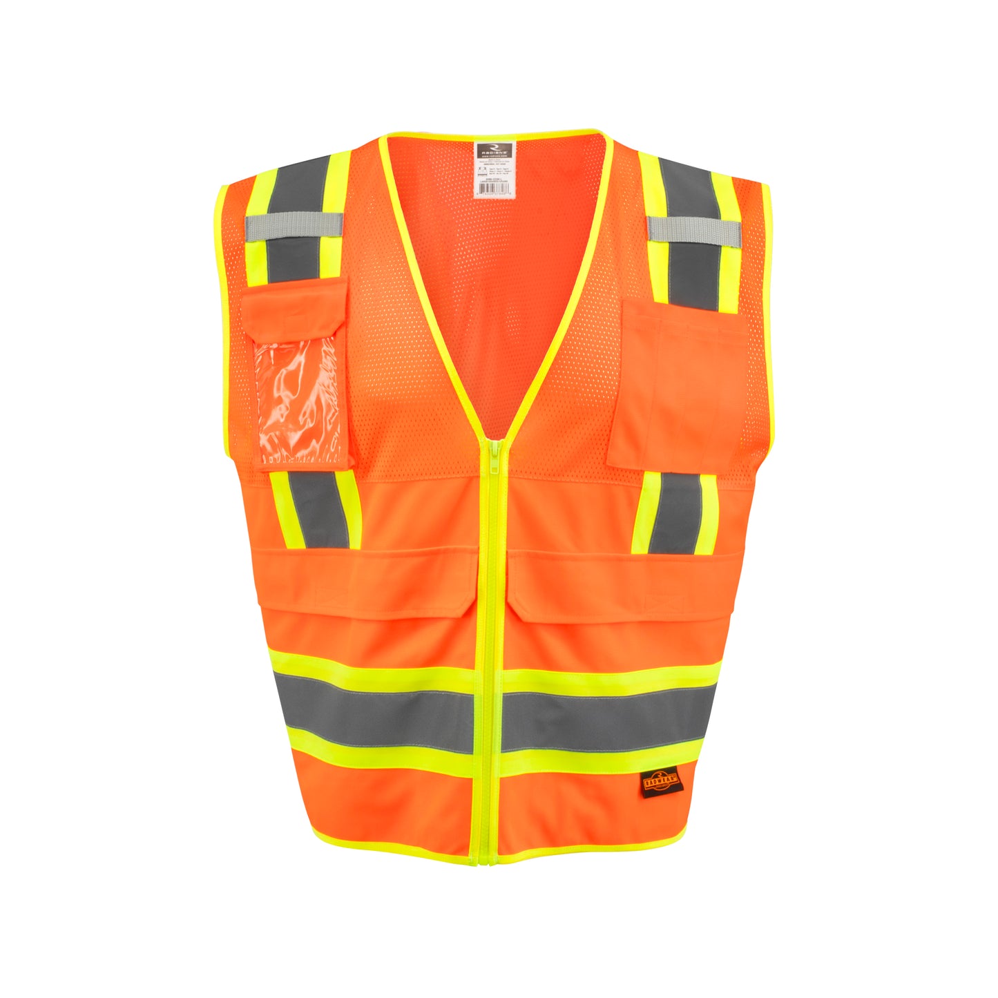 SV69-2 Two Tone Type R Class 2 Mesh/Solid Surveyor Vest with Plan/Tablet Pocket - Green - Size 2X