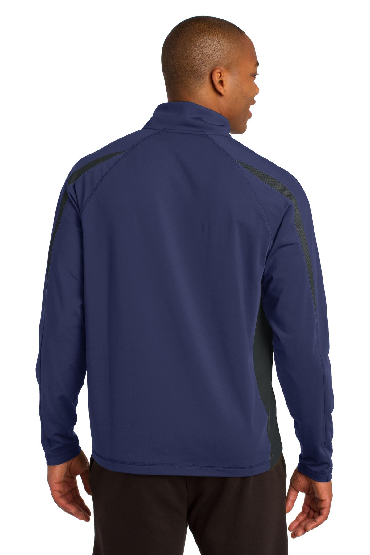 Tr Nvy/Char Gy Sport-Tek Sport-Wick Stretch 1/2-Zip Colorblock Pullover. ST851