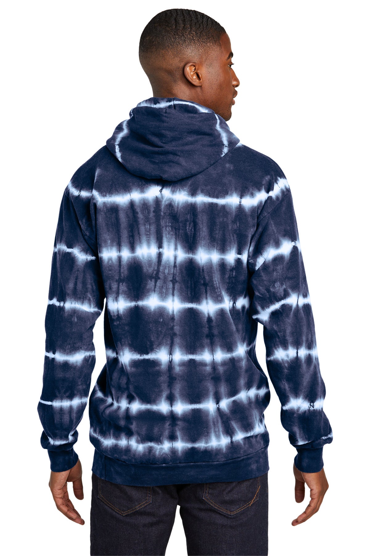 TrNv/White Port & Company Allover Stripe Tie-Dye Fleece PC143