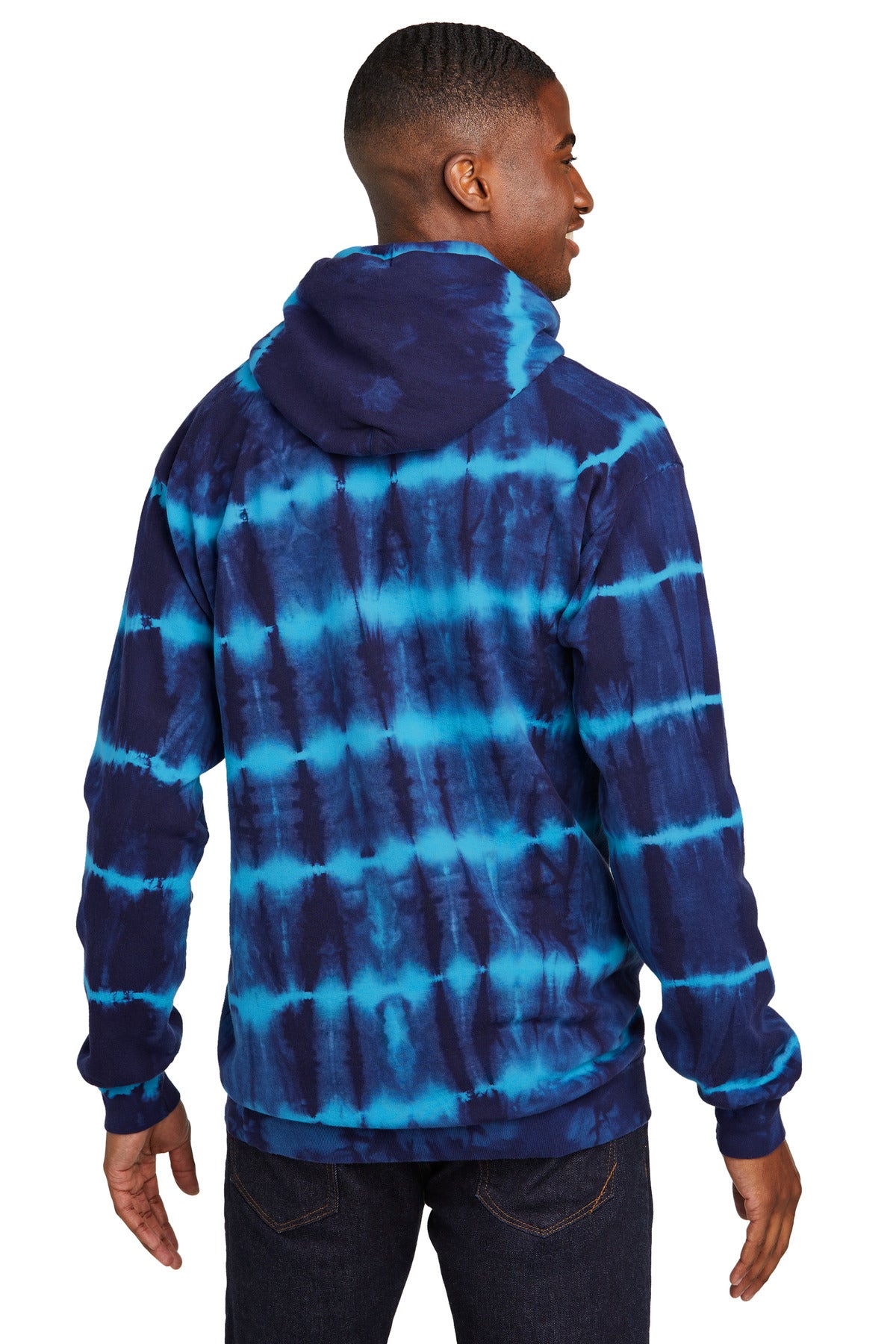 Turq/TmNvy Port & Company Allover Stripe Tie-Dye Fleece PC143