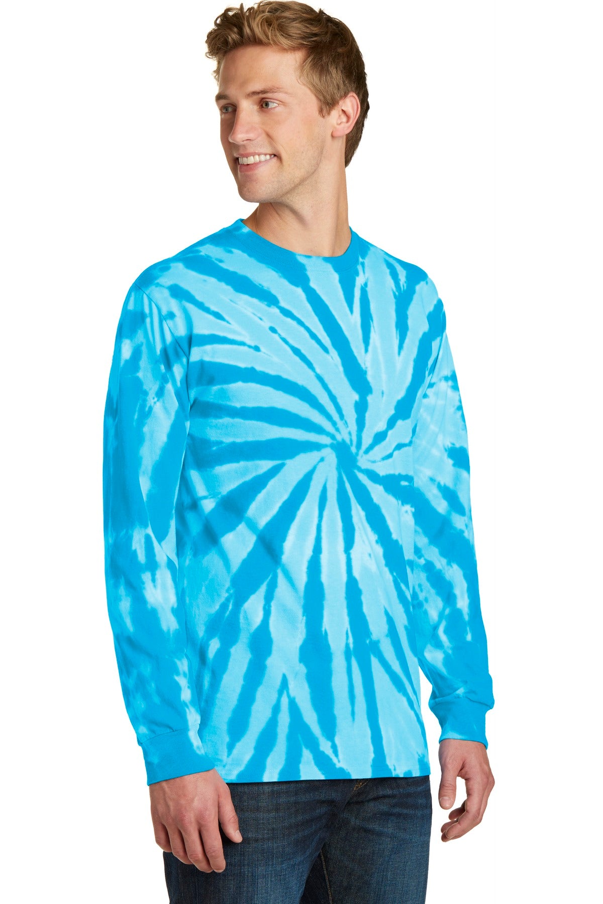 Turquoise Port & Company Tie-Dye Long Sleeve Tee. PC147LS