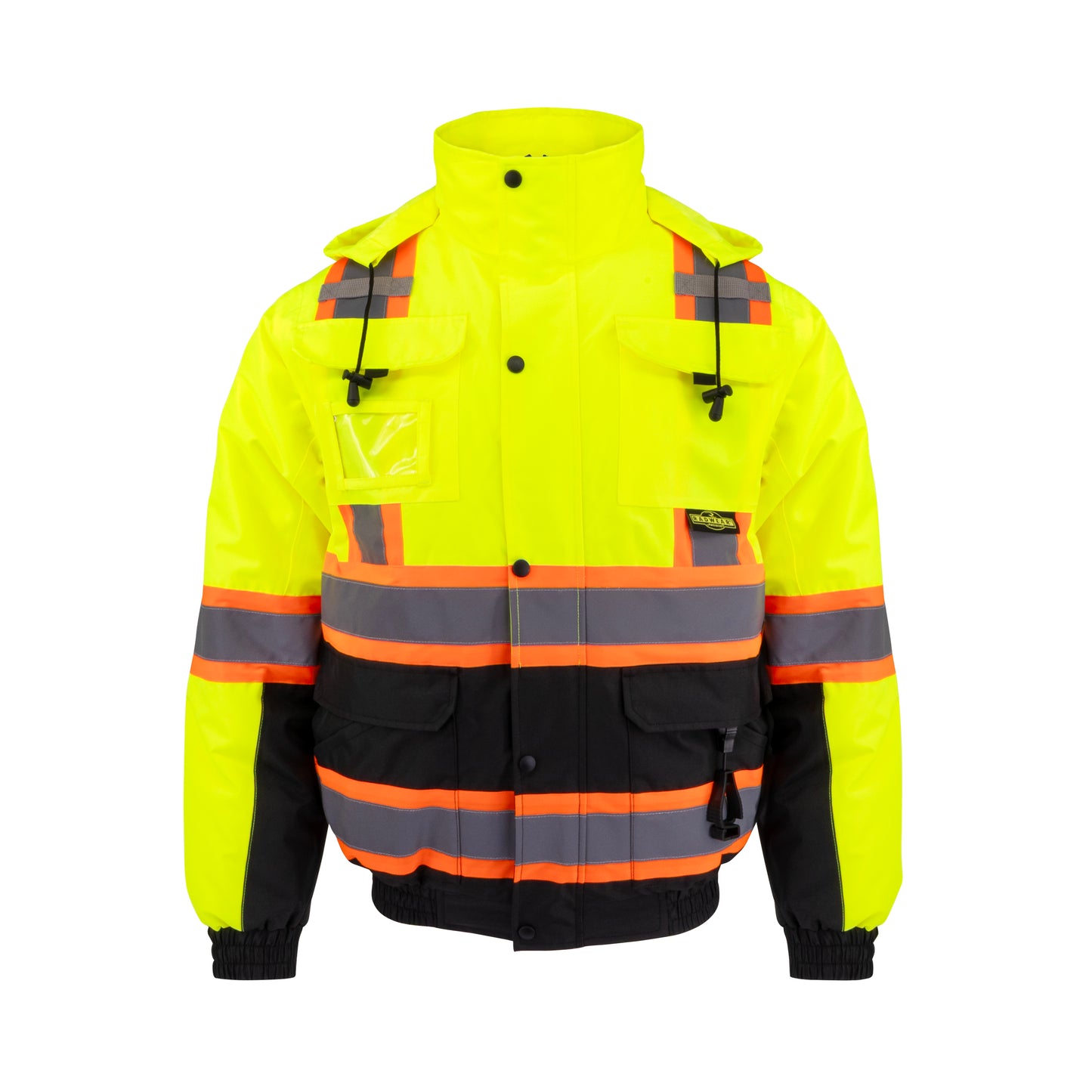 SJ511B Class 3 Hi-Vis Hooded Bomber Jacket with Removable Sleeves - Green / Black - Size 2X