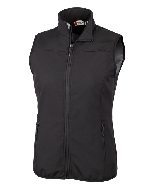 Front View of Black Clique Trail Eco Stretch Softshell Women's Full Zip Vest - XS