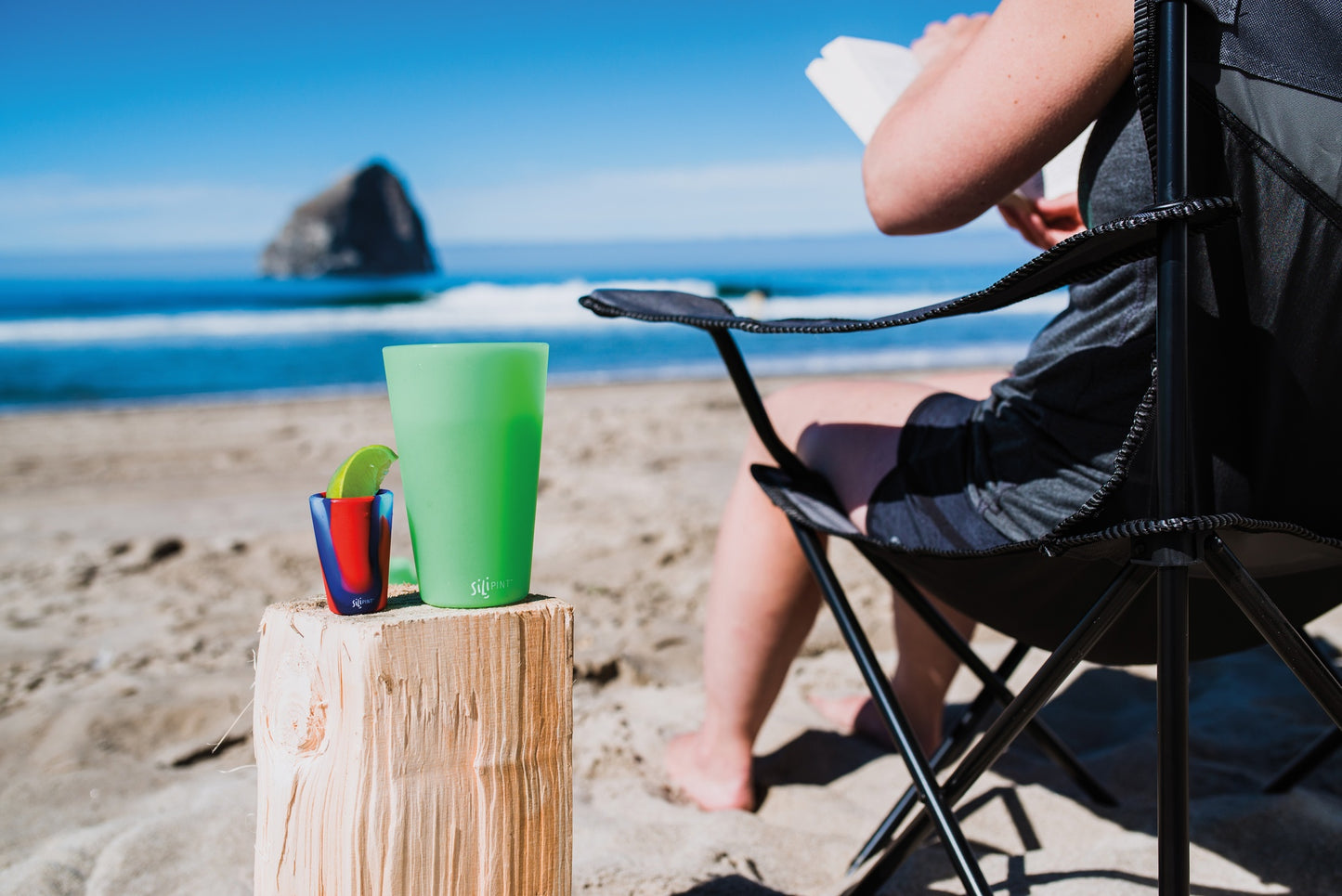 Front View of Artic Sky (Blue And Light Blue Swirl) Silipint® Straight Up Pint Glass - 16 oz.