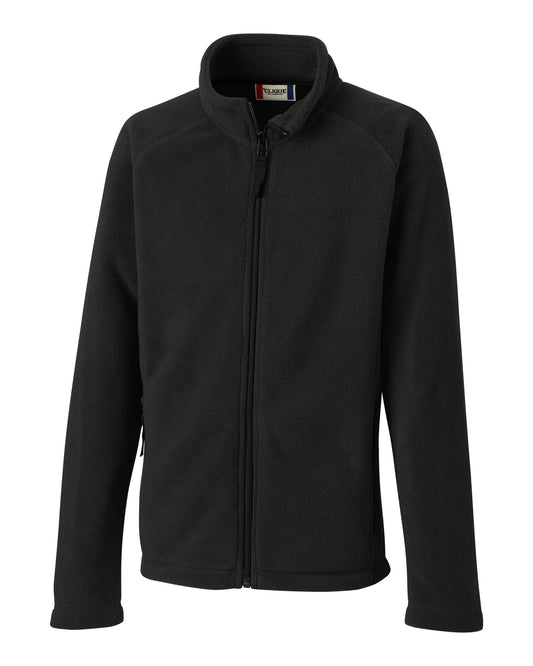Front View of Black Clique Summit Youth Full Zip Microfleece - XS
