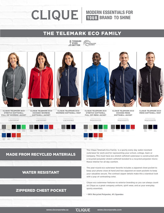 Clique Telemark Eco Stretch Softshell Full Zip Mens Jacket