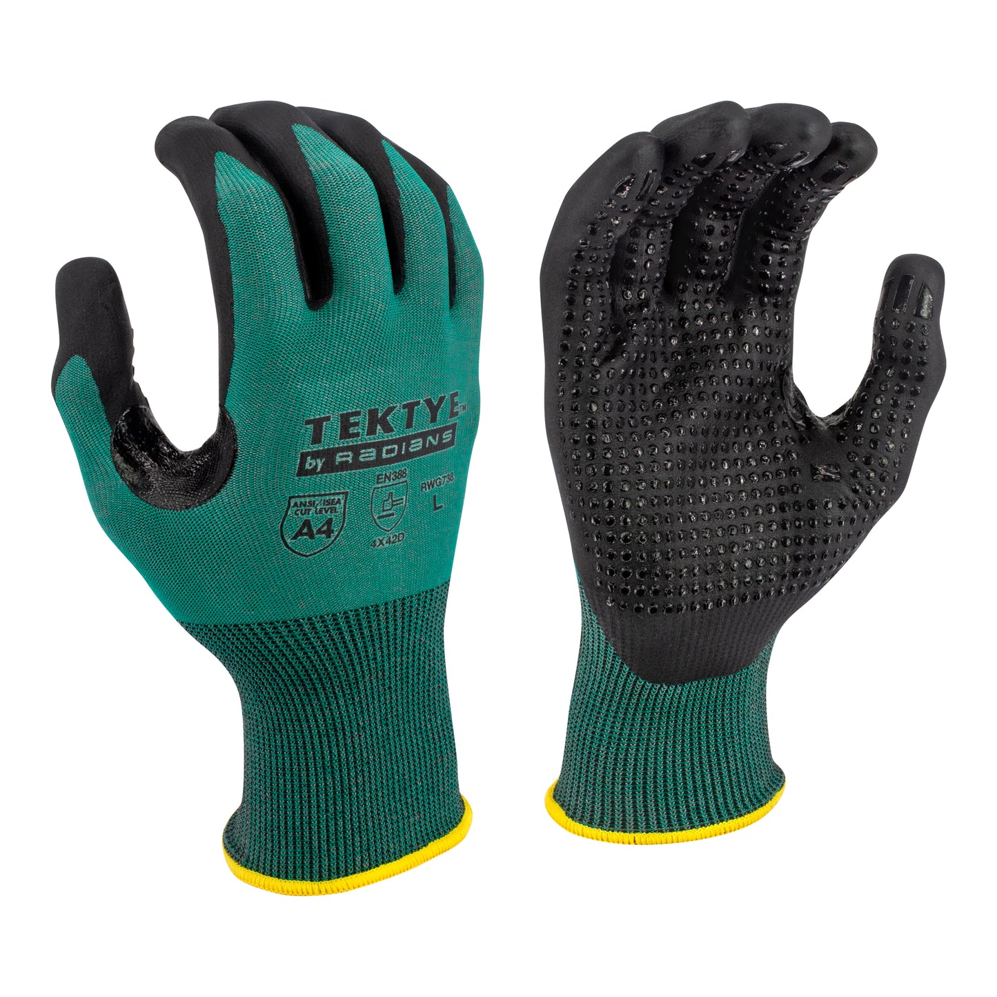 RWG738 TEKTYE® A4 Dark Green Nitrile Dip Cut Protective Work Glove - Size 2X