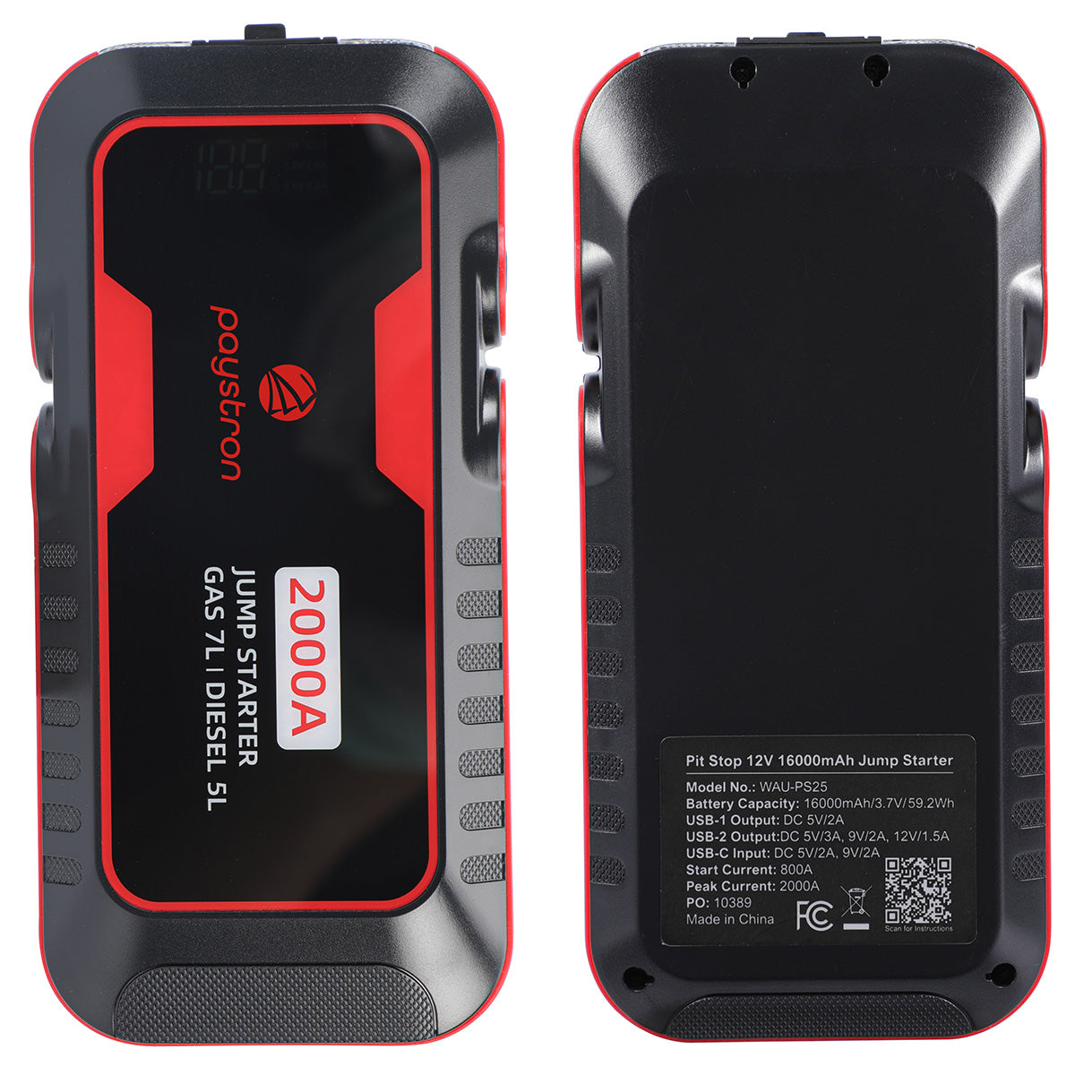 Black Pit Stop 12V 16000mAh Portable Jump Starter Kit