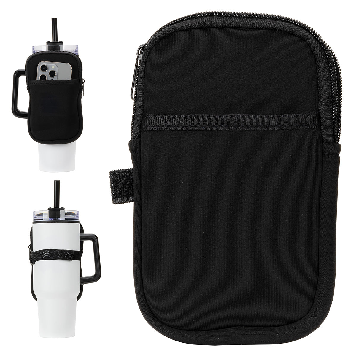 Black Cup Caddy Zippered Pouch for Large Mugs